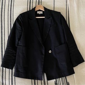 Mille black cotton blazer with offset single button and 3/4 sleeve